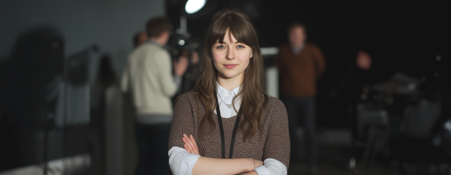 Young proffesional wearing media pass