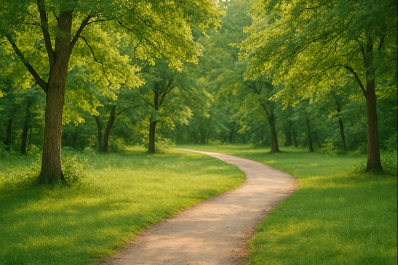 Grænn og laufskrúðugur skógur